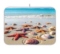 Beach Blue Dish Drying Mat, Absorbent Reversible Kitchen Mat for Countertop, 18x24 Inches