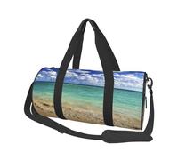 Beach Blue Sea Large Round Travel Duffle Bag, Full-Print Canvas Weekender with Padded Lining, Multiple Pockets,Detachable Shoulder Strap and Soft Leather Handles