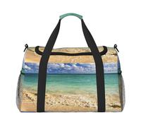 Beach Blue Sea Large Travel Duffle Bag with Shoulder Strap,Water-Resistant Twill Weekender Bag for Men Women,Spacious Carryall Gym Bag