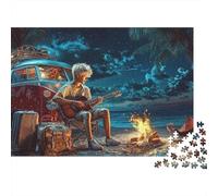 Beach Bonfire Guitar Playing 1000 Piece Jigsaw Puzzle Paper for Adults 52x38cm/1000pcs