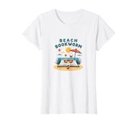Beach Bookworm Summer Reading Vacation T-Shirt, Women, White, XXL