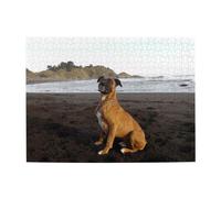 Beach Brown Boxer Dog Portrait,500 Pieces Puzzles for Adults-Wooden Jigsaw Puzzle for Adults Elderly