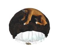 Beach Brown Boxer Dog Portrait,Shower Cap Nightcap Double Layer Waterproof Elastic Bath Cap Reusable Hair Cap