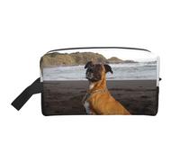 Beach Brown Boxer Dog PortraitMakeup Trave Bag for Women,Cosmetic Large Capacity Organizer