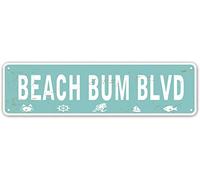 Beach Bum BLVD Metal Sign Vintage Rustic Lake Beach House Cottage Cabin Cave Wall Decor Beach Sign 4x16 Inch