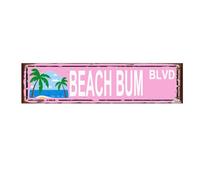 Beach Bum Rustic Decor Retro Street Sign Home Kitchen Bar Bedroom Cafe Club Cave Wall Decor Beach Tin Sign Vintage Metal Sign Gifts Pink 16 x 4 Inch