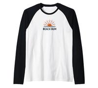 Beach Bum Sunset Ocean Waves Summer Holiday Raglan Baseball Tee, Men, Black/White, X-Large