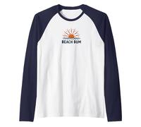 Beach Bum Sunset Ocean Waves Summer Holiday Raglan Baseball Tee, Men, Navy Blue/White, Medium
