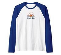 Beach Bum Sunset Ocean Waves Summer Holiday Raglan Baseball Tee, Men, Royal Blue/White, Medium