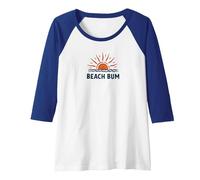 Beach Bum Sunset Ocean Waves Summer Holiday Raglan Baseball Tee, Women, Royal Blue/White, Medium