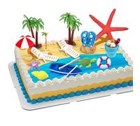 Beach Cake Decoration, Pack of 15 Hawaiian Cake Decoration, Miniature Beach Decoration, Mini Beach Set, Small Palm Tree Decoration, Mini Deck Chair, Parasol, Beach Cake Topper for Summer Theme Party