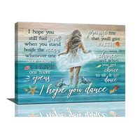 Beach Canvas Wall Art Ocean Coastal Shell Starfish White Dress Girl Wall Decor I Hope You Dance Pictures Painting Prints Coastal Theme Framed Artwork Decor for Bathroom Bedroom Living Room 12"x16"