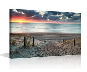 Beach Canvas Wall Art Ocean Sunset Ocean Beach Photography Wall Art for Living Room, Office, Bedroom, Bathroom Wall Art Decor with Wooden Frame Ready to Hang, 36x24in