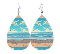 Beach cartoon Leather Earring Pairs Teardrop Faux Leather Earrings Set for Women Lightweight Leather Dangle Drop Earrings.
