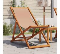 Beach Chair 2pc Taupe Eucalyptus Wood Foldable 61x82cm Fabric Pillow Reclining 3
