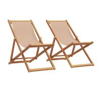 Beach chair 2pc Taupe Eucalyptus Wood Folding Recliner 61x82cm with Pillows Set
