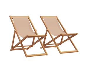 Beach chair 2pc Taupe Eucalyptus Wood Folding Recliner 61x82cm with Pillows Set