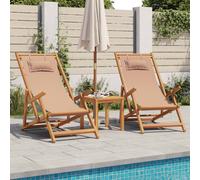 Beach chair 2pcs Taupe Eucalyptus Wood Folding Recliner 61x82cm with Pillow 3pos