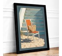 Beach Chair at Rest Coastal Framed Wall Art Print A3 (42×29.7cm) Black, Wall Decor for Living Room, Bedroom, Office & Home, Ready to Hang, Art Gift