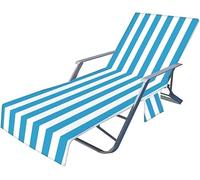 Beach Chair Cover Towel, Stripes Beach Towel Lounger Bags with Pockets, Sunbed Towels Fitted Microfiber Sun Lounger Towels for Summer Outdoor Garden Pool Travel (Light Blue)