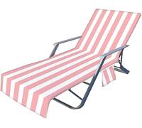 Beach Chair Cover Towel, Stripes Beach Towel Lounger Bags with Pockets, Sunbed Towels Fitted Microfiber Sun Lounger Towels for Summer Outdoor Garden Pool Travel (Pink)