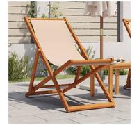 Beach Chair Folding Beige Eucalyptus Wood Fabric 61x82x119cm, 3-Pos Pillow Set