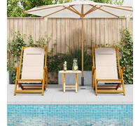 vidaXL Beach Chair with Cushion Folding 2 pcs Brown Solid Acacia Wood