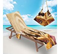 Beach Chair Towel Cover with Pockets Chaise Lounge Sunbed Mate for Summer Outdoor Pool Garden Holiday (Khaki, 75x210cm)