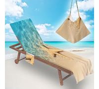 Beach Chair Towel Cover with Pockets Chaise Lounge Sunbed Mate for Summer Outdoor Pool Garden Holiday (Seawater, 75x210cm)