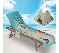 Beach Chair Towel Cover with Pockets Chaise Lounge Sunbed Mate for Summer Outdoor Pool Garden Holiday (Starfish, 75x210cm)