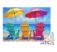 Beach Chairs 1000 Piece Jigsaw Puzzle Paper for Adults Colorful Umbrella Puzzle Game for Family Home Decor Gift 70x50cm/1000pcs