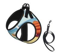Beach Chairs And Scenery Print Dog Harness Leash Set Reflective Pet Harness Puppy Vest Suitable Dogs Cats Small Breeds