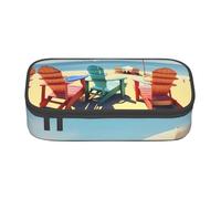 Beach Chairs and Scenery Print Fashionable Functional Pencil Case Convenient Daily Use Storage Makeup Toiletries