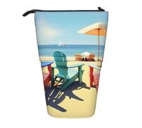 Beach Chairs And Scenery Print Standing Pencil Case Telescopic Pencil Bag Pop Up Pencil Pouch Pen Pouch Makeup Cosmetics Bag