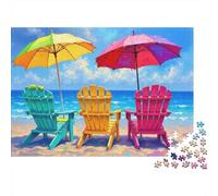 Beach Chairs Umbrella 1000 Pieces Jigsaw Puzzles Tropical Seating Set Cardboard for Friends Calming Activity 70x50cm/1000pcs