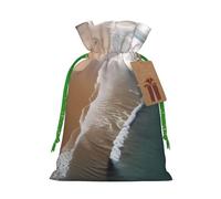 Beach Christmas Drawstring Gift Bag Santa Sack With Cards