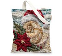 Beach Christmas Scallop Canvas Tote Bag for Shopping 13x15, Embroidery Coastal Sea Xmas Reusable Grocery Print Pattern Bag for Women, Holiday Beachy Beach Aesthetic Painting Gift Decor