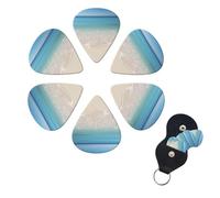 Beach Clear Sea Sand Guitar Picks 6 Pack, 0.96mm Thickness Celluloid Bass Pick with Leather Guitar Pick Holder Keychain Abstract Art Pics Plectrum for Acoustic Electric Guitar, Ukulele, Bass