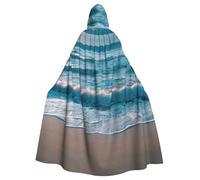 Beach Clear Sea Sand Print Adults Hooded Cloak, Halloween Robe Hooded Cape Witch Wizard Cosplay Costumes For Men Women