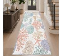 Beach Coastal Hallway Runner Kitchen Runner Rug, Non Slip Washable, 60x150 | Starfish Seashell Hallway Hall Runner Rug Long, Ocean Coral Carpet Runners Low Pile for Entryway Bedroom Laundry Room, mF75