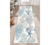 Beach Coastal Hallway Runner Rug 2x6 Starfish Ocean Theme Throw Accent Rugs Teal Blue Area Rug Nautical Hallway Rugs Non Slip Washable Runner Floor Carpet for Entryway Kitchen Laundry Bathroom Bedroom