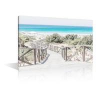 Beach Coastal Paintings Wall Art 1 Panels Sea Beach Wooden Walkway Picture Print on Canvas Giclee Modern Artwork Gallery-Wrapped Framed Stretched Ready to Hang, 24" Wx36 H