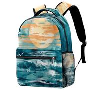 Beach Coastal Teal Ocean Sunrise Pattern Backpack Rucksack for Girls Boys Schoolbag for Elementary Middle Students