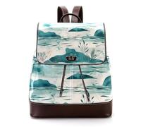Beach Coastal Teal Ocean Sunrise Women Backpack, Small Travel Flap Rucksack Handbag Causal Daypack for Ladies Girls