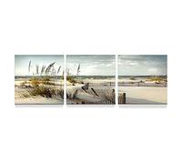 Beach Coastal Wall Art Decor: Multi Seaside Pathway Picture Grass Seascape Artwork Boardwalk Painting Print on 3 Pieces Tropical Canvas for Living Room(16x16)