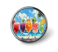 Beach Cocktail Round Lapel Pins for Men Women Metal Badge Brooch Accessories Party Favors, Hat Suit Decorations Enamel Lapel Pins Aluminum Alloy 1inch