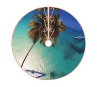 Beach Coconut Sunshine Imitation Linen Christmas Tree Skirt with Hem, Good Decorations for Christmas and Halloween
