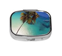 Beach Coconut Sunshine Square mini Pill Box, Travel Pill Box, can be Put into Wallet or Pocket to Store a Variety of Small Items