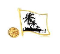 Beach Coconut Tree Illustration Pattern Golden Metal Flag Lapel Pin Badge