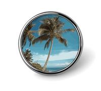 Beach Coconut Tree Lapel Pins Metal Pin Badge Personalized Pinback Button Badges Classic Round Badge Recognition Enamel Lapel Pin for Jackets, Backpacks, Bags
